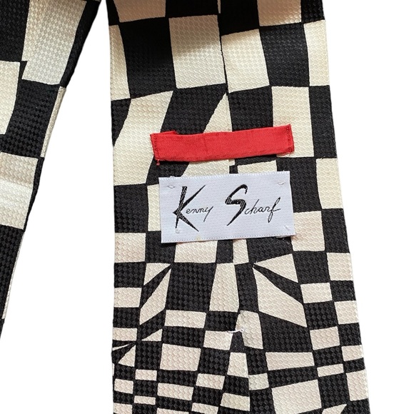 VTG 90s Kenny Scharf Silk Necktie GEM Italy Tie Checkered Fiz n Zip Art RARE - Picture 5 of 10